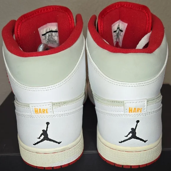 Men's Size 15 Jordan 1 Mid Hare 2015 White and Red Sneakers - Picture 5 of 13